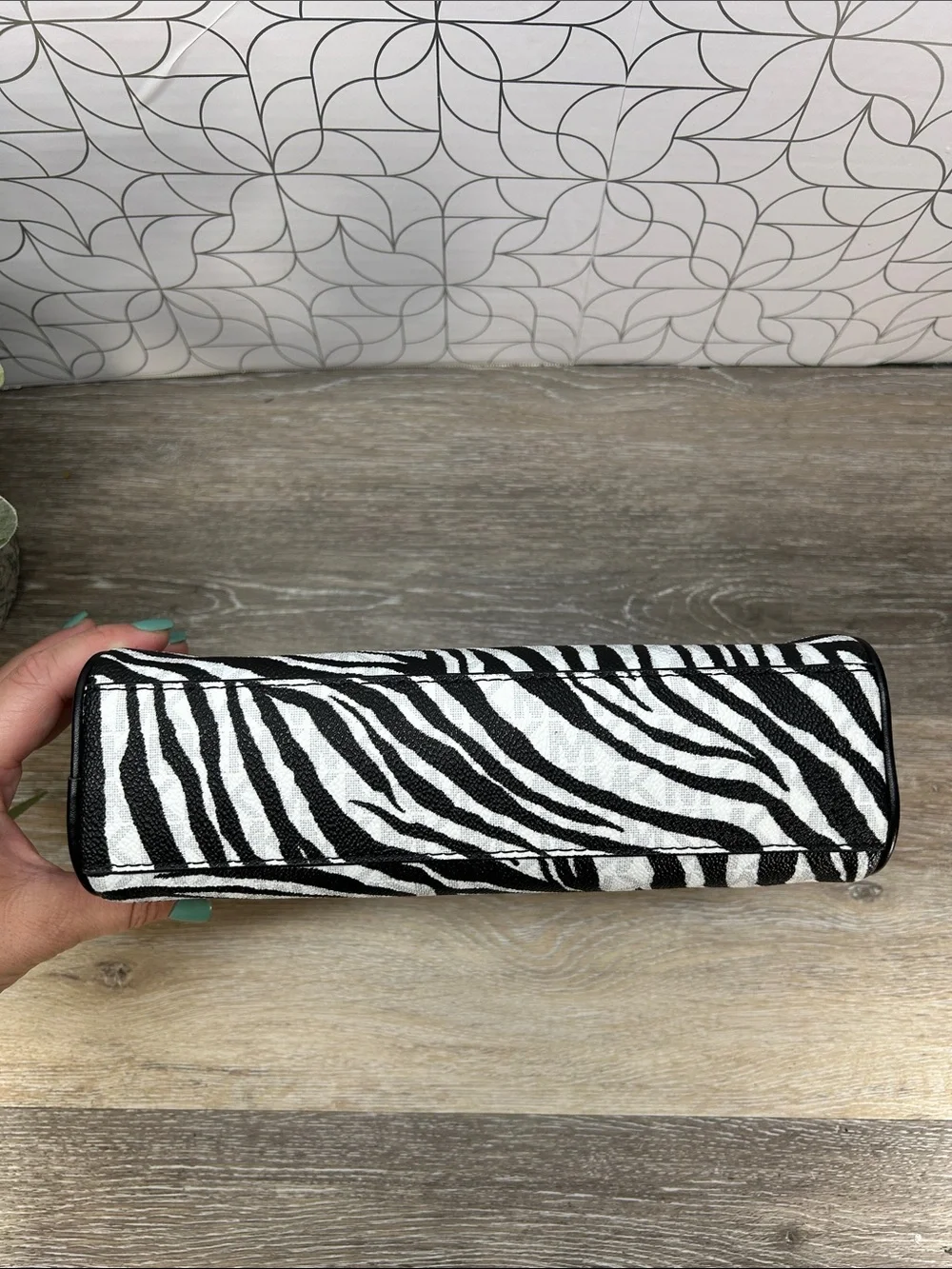 NWOT Michael Kors Zebra Print Canvas Cosmetic Pouch - Black & White